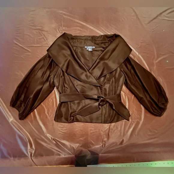 Per Se by Carlisle Chocolate Brown 100% Silk Wrap Blouse Size 10/Medium - Picture 4 of 12